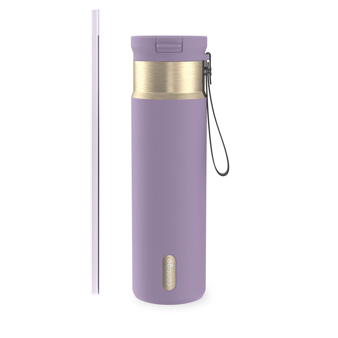 Contigo SnapSeal Insulated Stainless Steel Water Bottle with Straw and Carrying Strap, 24 oz (710 ml)