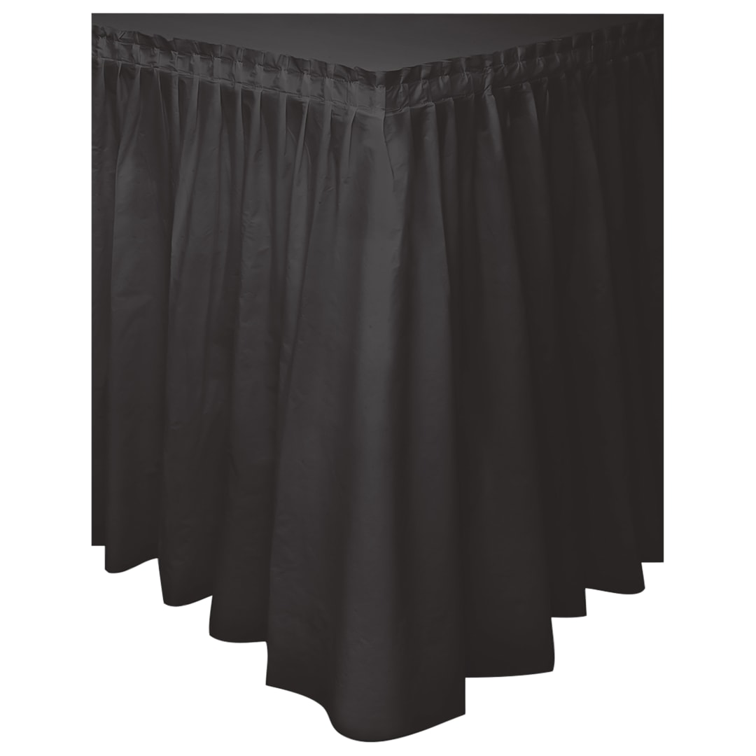 Midnight Black Solid Plastic Table Skirt, 29" x 14 ft