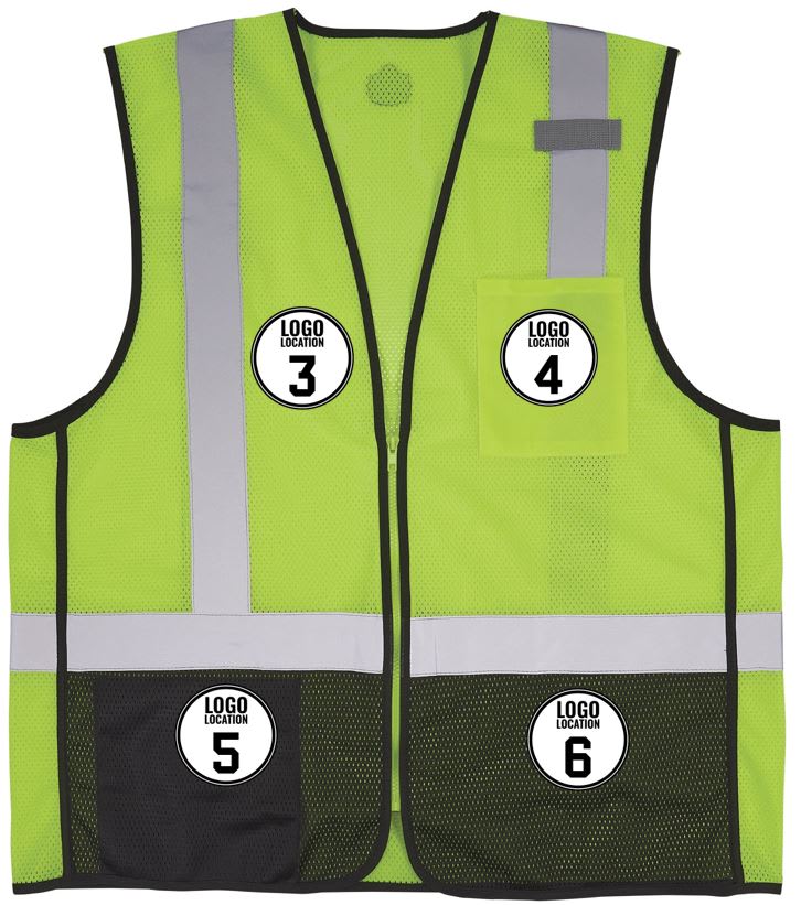 GloWear 8210Z-BK Mesh Hi-Vis Safety Vest - Type R, Class 2, Zipper, Black Bottom