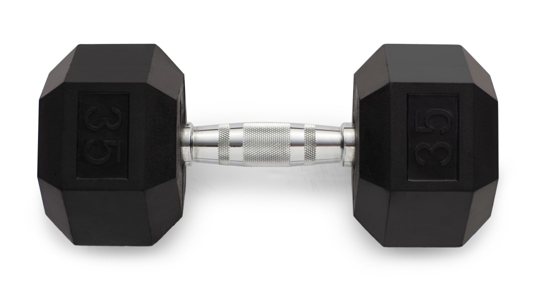 Rubber Hex Dumbbell, 35 Lbs.