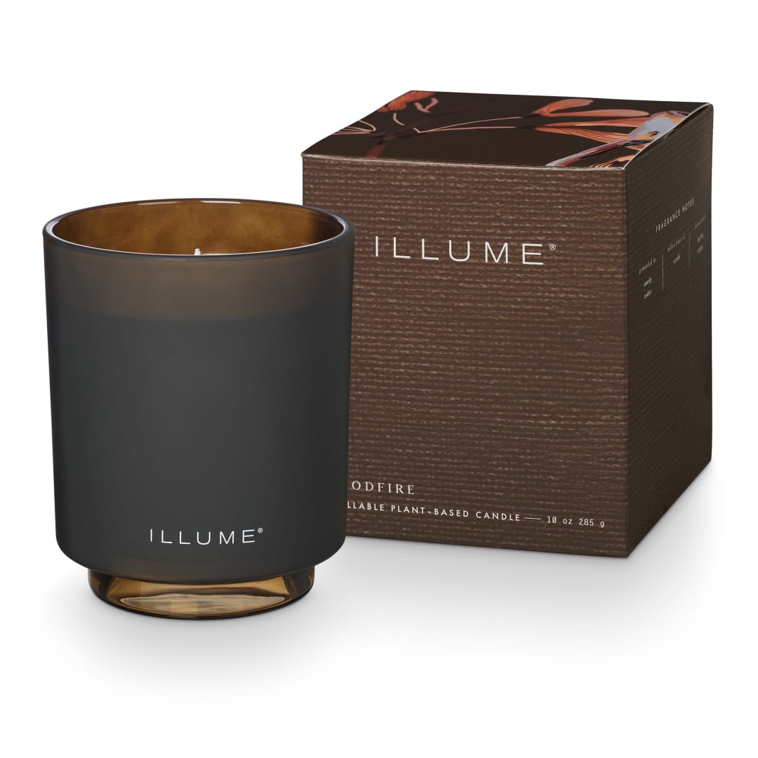 4537511900 - Woodfire Box Glass Candle, Brown, STOCK: 86