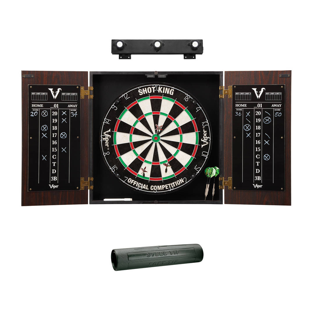 Viper Stadium Cabinet with Shot King Sisal Dartboard, Shadow Buster Dartboard Lights & Padded Dart Mat