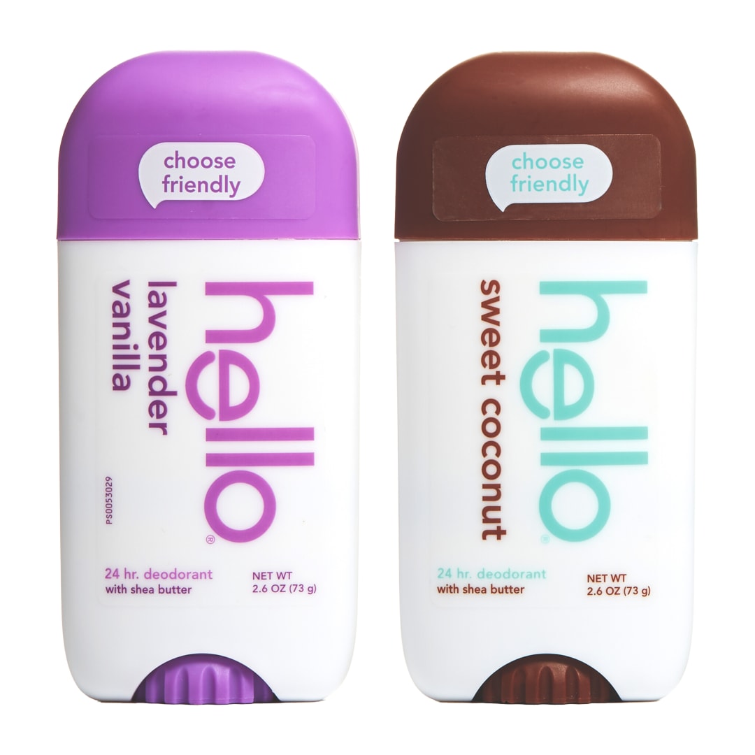 hello Deodorant Variety Pack, Aluminum Free Deodorant for Women and Men with Shea Butter, Lavender Vanilla, Sweet Coconut, Baking Soda Free Deodorant, 2 x 2.6 oz Deodorant Sticks