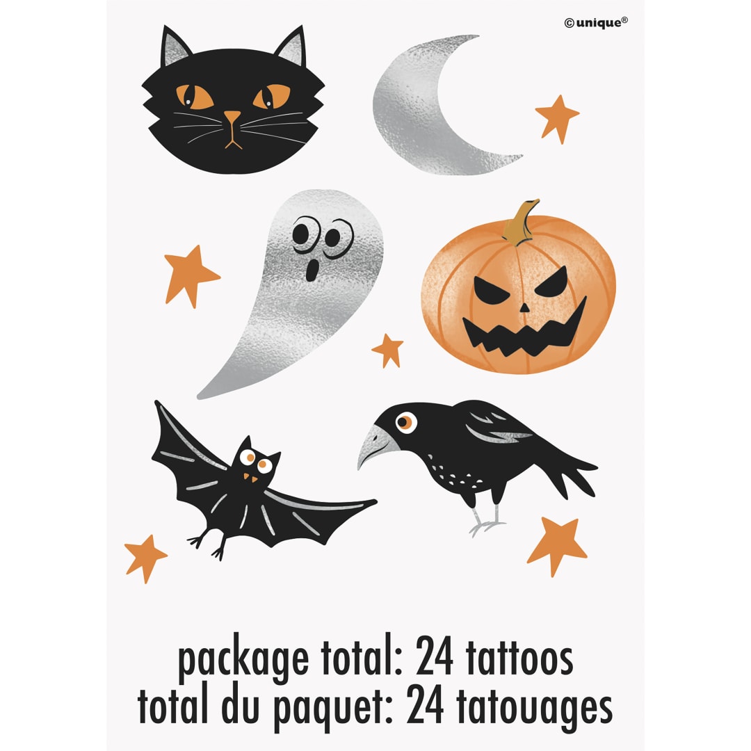 Bats &amp; Boos Halloween Silver Foil Tattoos, 24ct