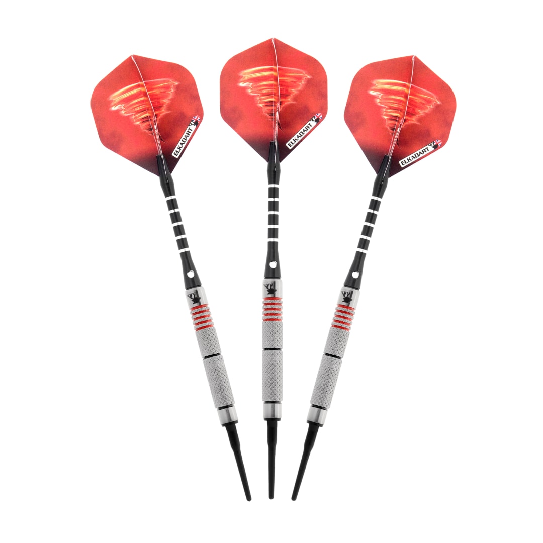 Elkadart Tornado 90% Tungsten Soft Tip Dart Set 4 Red and 2 Black Rings 16 Grams