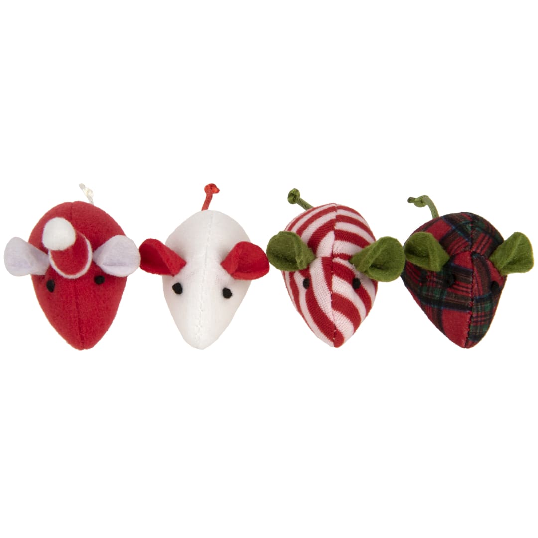 SmartyKat Skitter Mice Holiday Soft Plush Catnip Mice Cat Toys, Set of 4