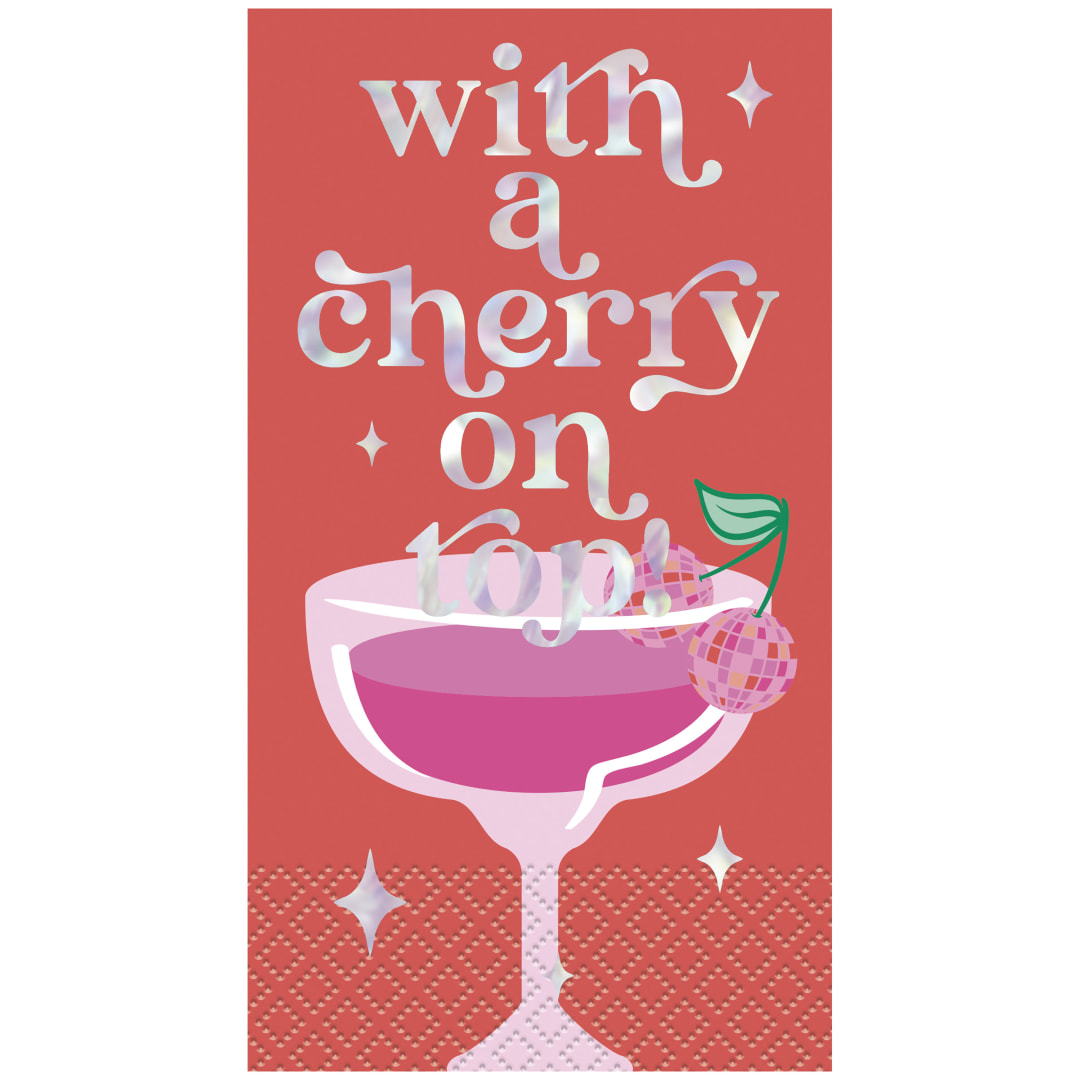 Summer Disco "With a Cherry On Top" Guest Towels, 16ct - Iridescent Foil Stamping