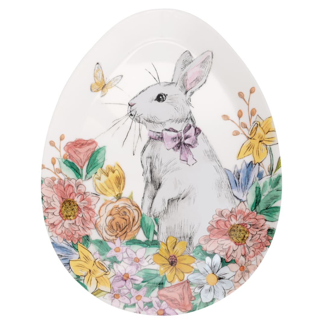 Bunny Friends Egg-Shaped Reusable Plastic Serving Tray