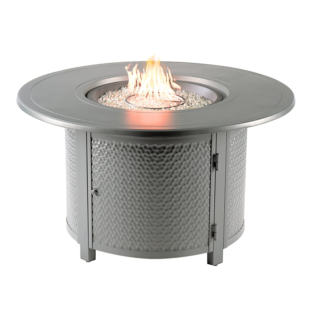 Round 44 in. x 44 in. Aluminum Propane Fire Pit Table with Glass Beads, Two Covers, Lid, 55,000 BTUs in Grey Finish