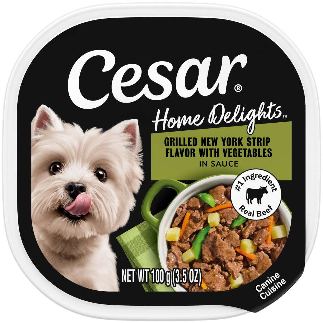 CESAR HOME DELIGHTS Adult Soft Wet Dog Food Grilled New York Strip Flavor with Vegetables in Sauce, (24) 3.5 oz. Easy Peel Trays