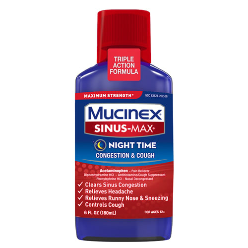 MUCINEX® SINUS-MAX® Adult Liquid - Max Strength Nighttime 6/6 oz.