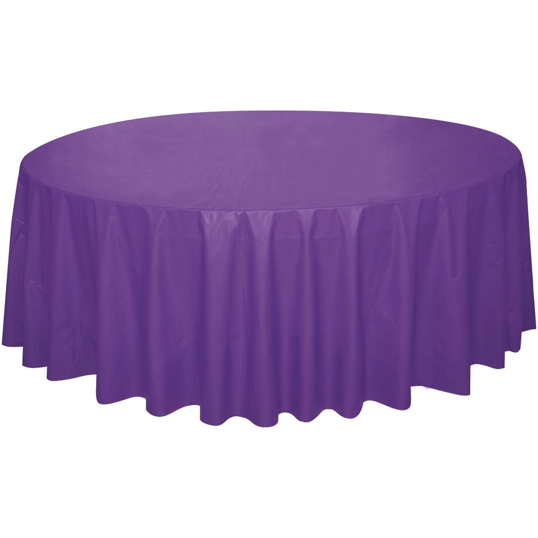 Neon Purple Solid Round Plastic Table Cover, 84"