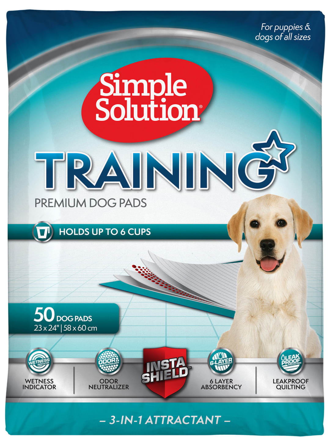 Simple Solution Training Puppy Pads | 6 Layer Dog Pee Pads, Absorbs Up to 6 Cups of Liquid | 23x24 Inches, 50 Count