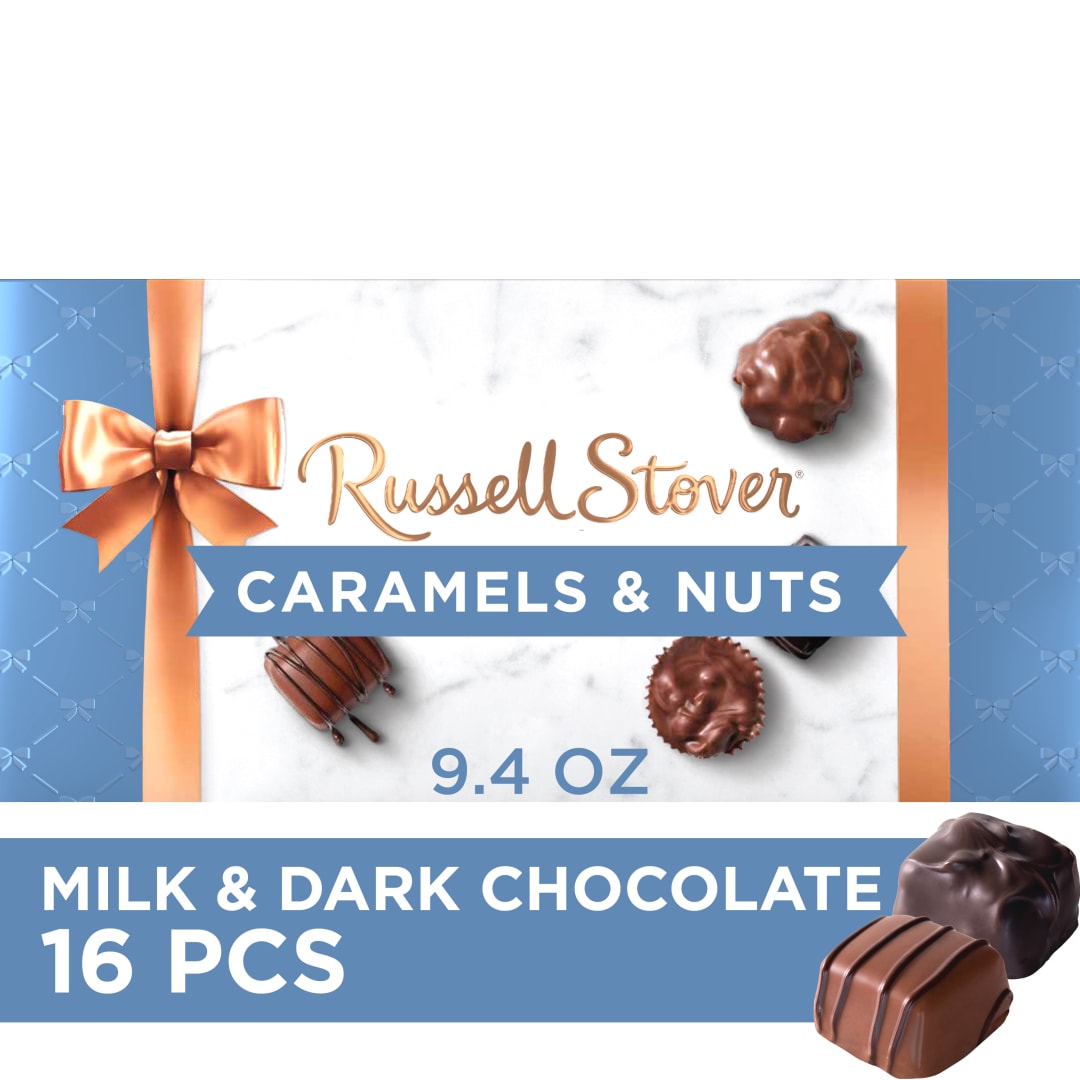 RUSSELL STOVER Caramels & Nuts in Milk & Dark Chocolate Candy Gift Box, 9.4 oz.