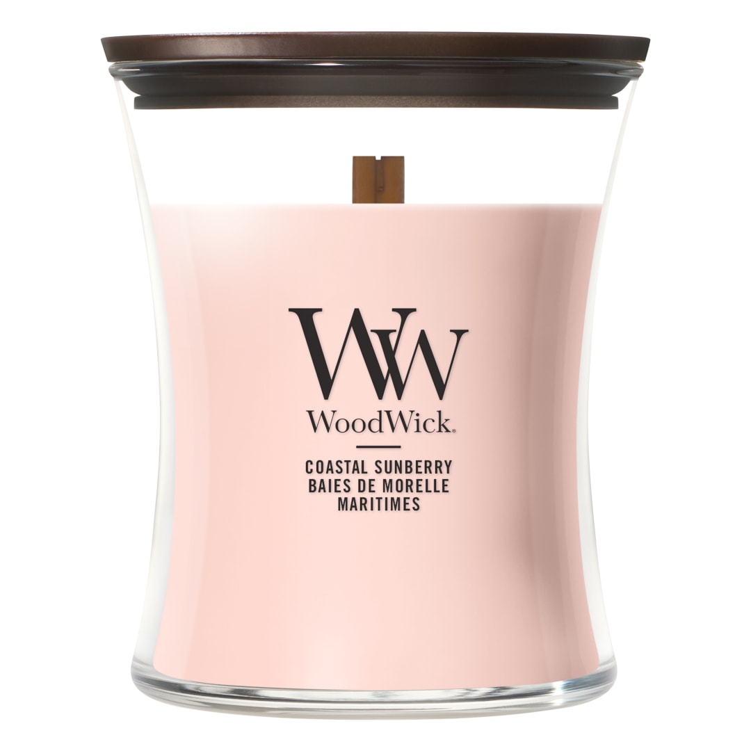 WoodWick Vela perfumada | Vela de tamaño mediano en forma de reloj de arena | Coastal Sunberry | Regalos perfectos para mujeres