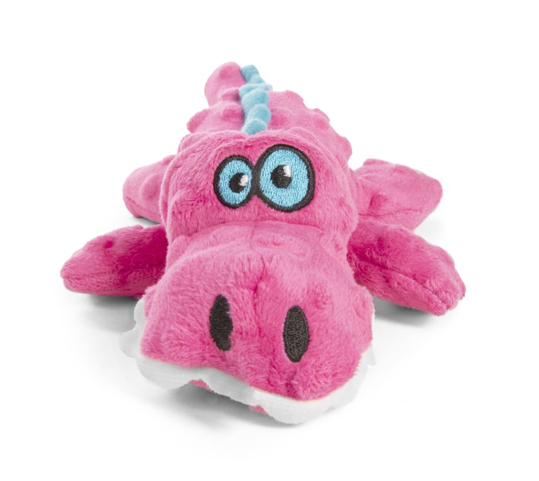 goDog Gators Squeaky Plush Dog Toy With Chew Guard Technology, Pink, Small