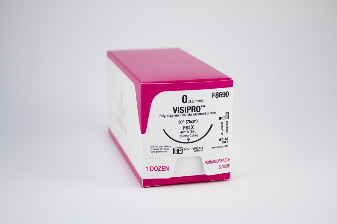 VisiPro PP Suture, USP 0 with 40mm FSLX Reverse Cutting 3/8 Circle Needle, Fluorescent Pink, 75cm, Sterile