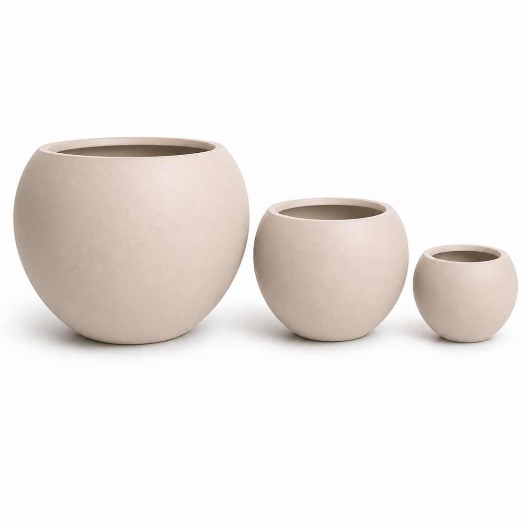 Set of 3 Smooth Round Polystone Indoor/Outdoor Planters, Sand
