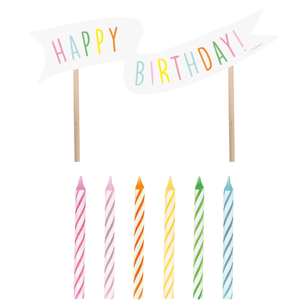 Pastel Rainbow Birthday Candle Kit w "Happy Birthday" Pick Candle & Assorted Spiral Candles, 13ct