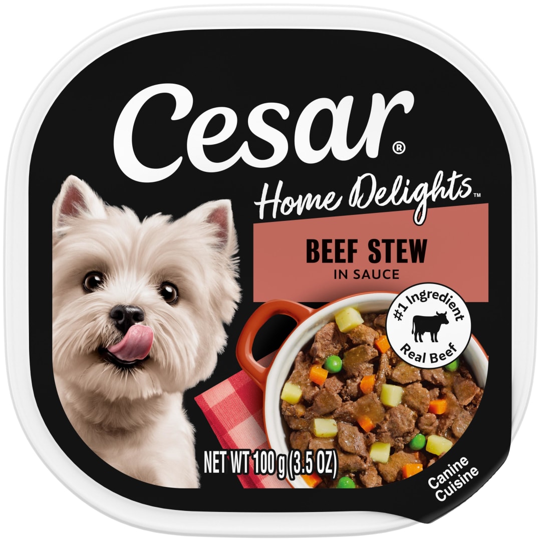 CESAR HOME DELIGHTS Soft Wet Dog Food Beef Stew, (24) 3.5 oz. Easy Peel Trays