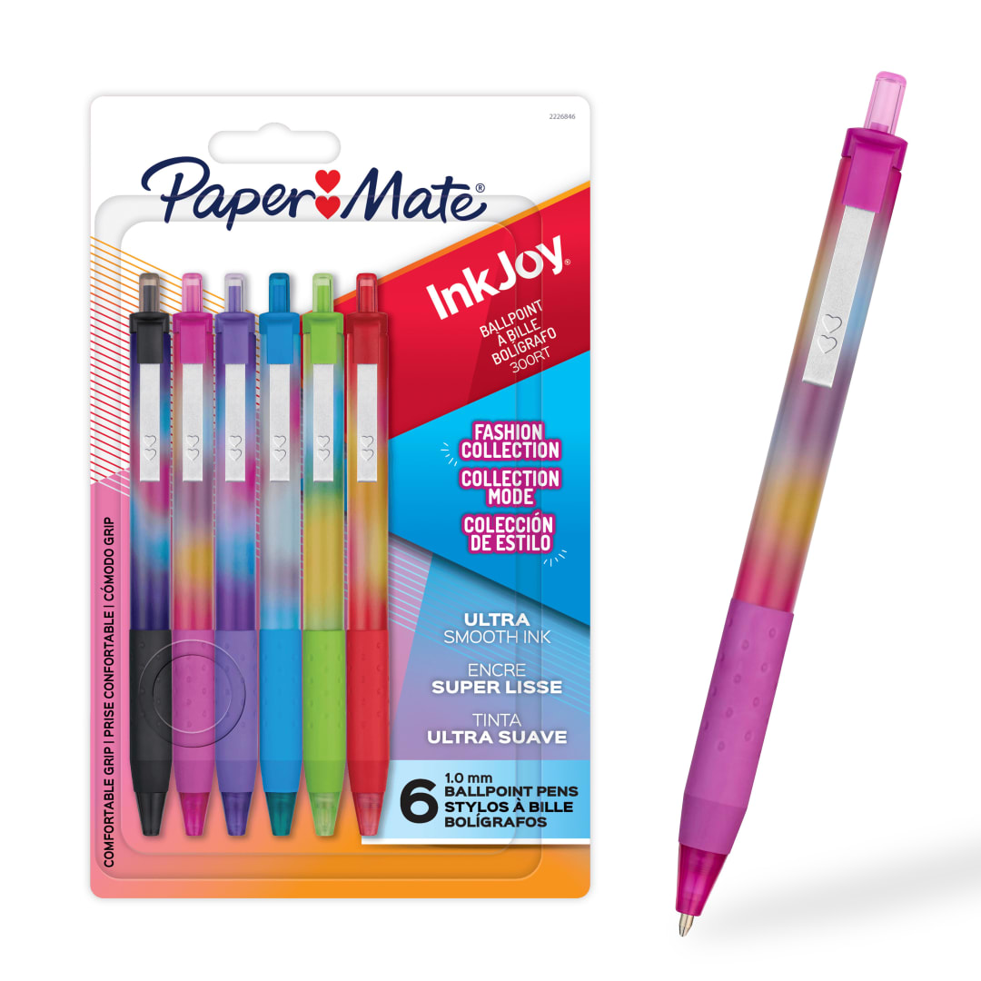 Paper Mate InkJoy 300RT Ballpoint Pens, Colourful Pens with Fashion Wraps, Retractable, Medium Point, Assorted Colours, 6 Count