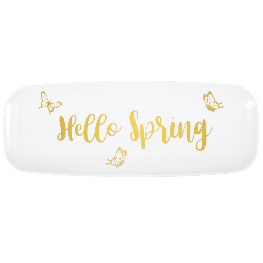Gold "Hello Spring" Plastic Serving Tray