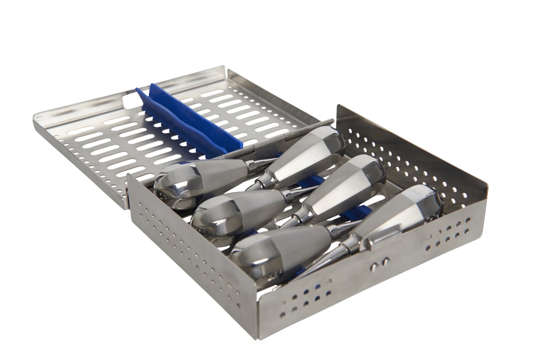 KRUUSE Dental Winged Elevator Set with Stubby Handles in Stainless Steel Case, 1mm to 6mm