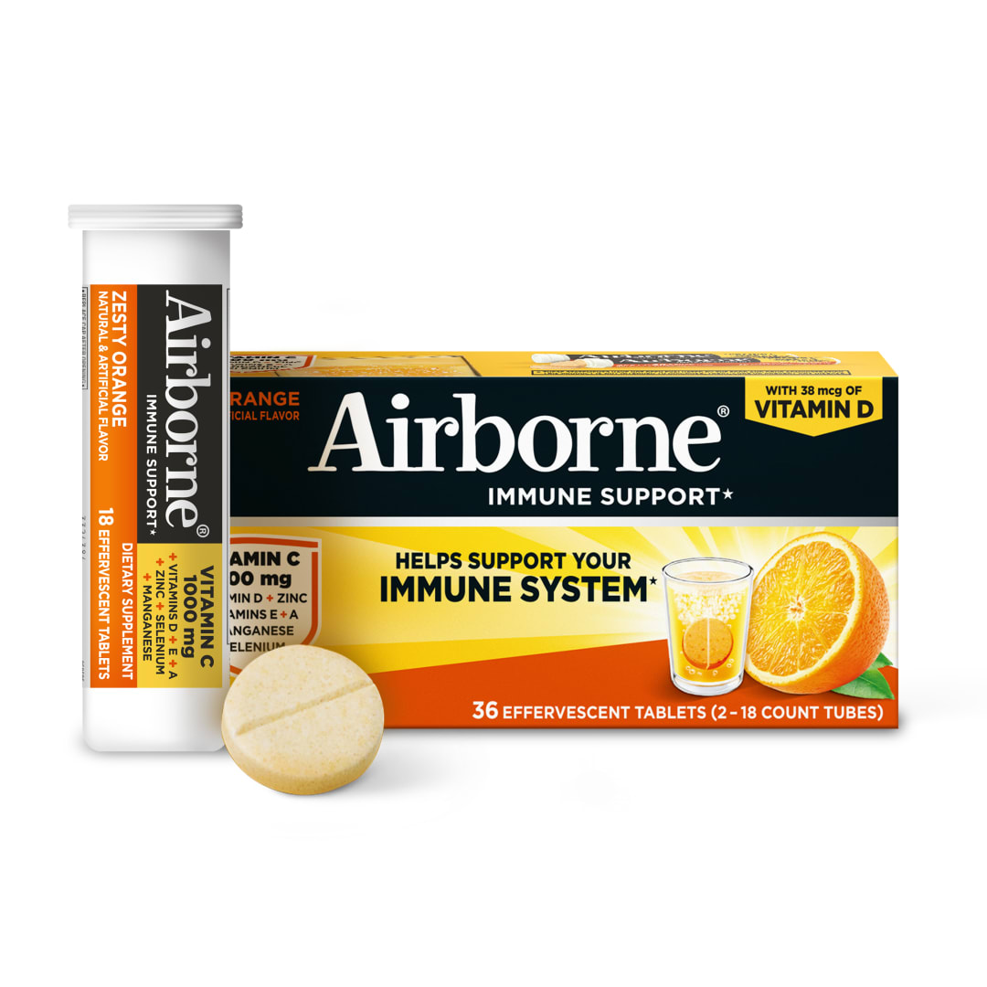 AIRBORNE® Effervescent Tablets - Zesty Orange 48/(2x18) ct. (Tube) - COSTCO.COM