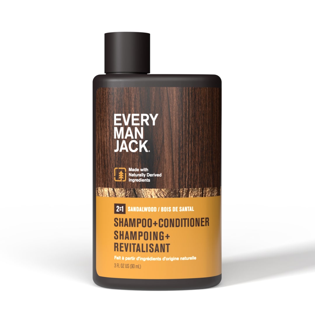 Every Man Jack Sandalwood 2-in-1 Shampoo + Conditioner Travel Flask, 90ml