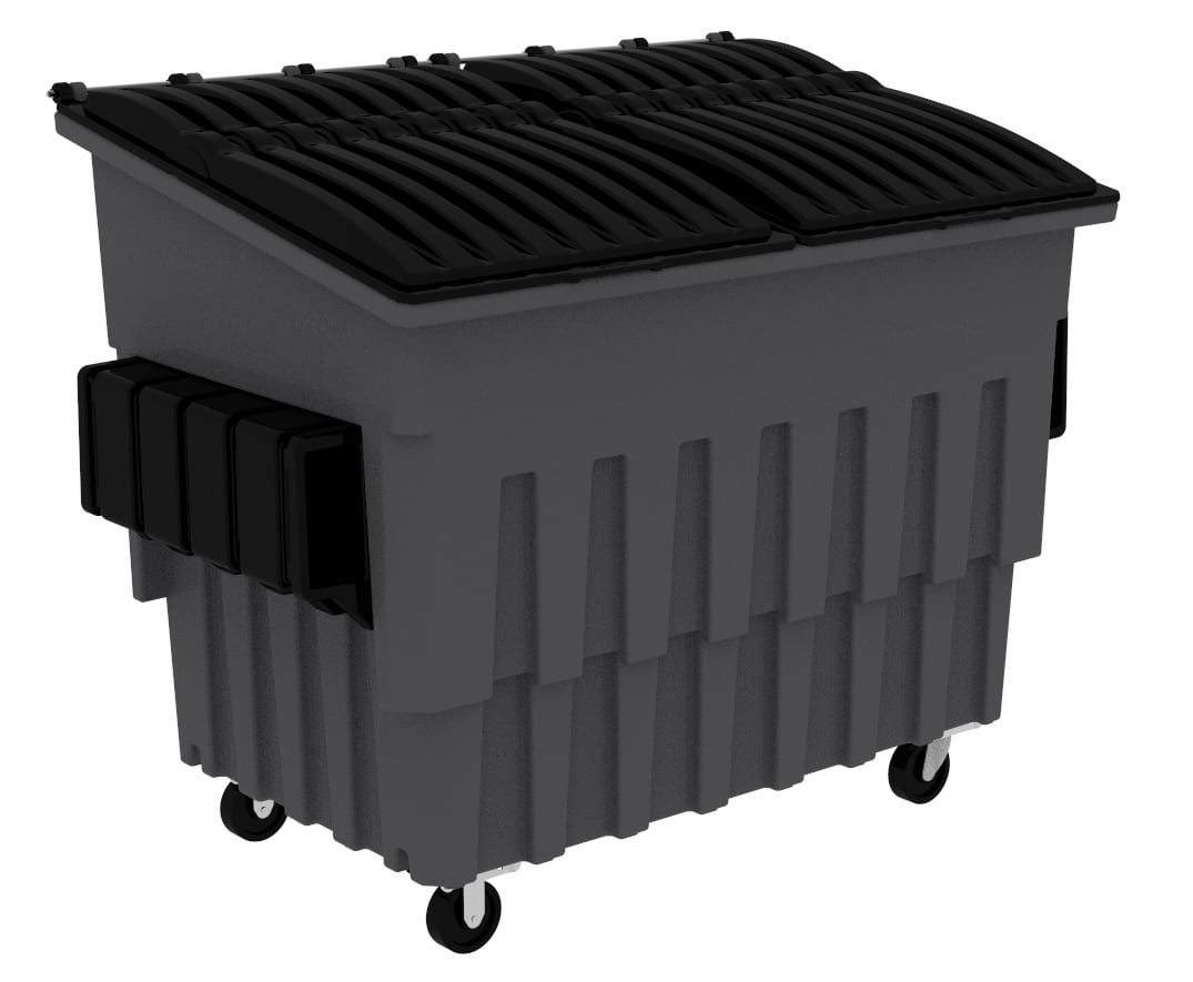 3 Cubic Yard 1500 lbs. Capacity Front Load Container (2 Standard Casters and 2 Swivel Casters) - Midnight Gray