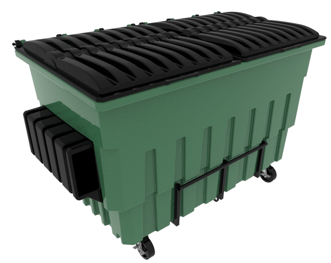 2 Cubic Yard 2000 lbs. Capacity Front Load Organic Container w/ 4 Swivel Casters (2 Braking) - Waste Green