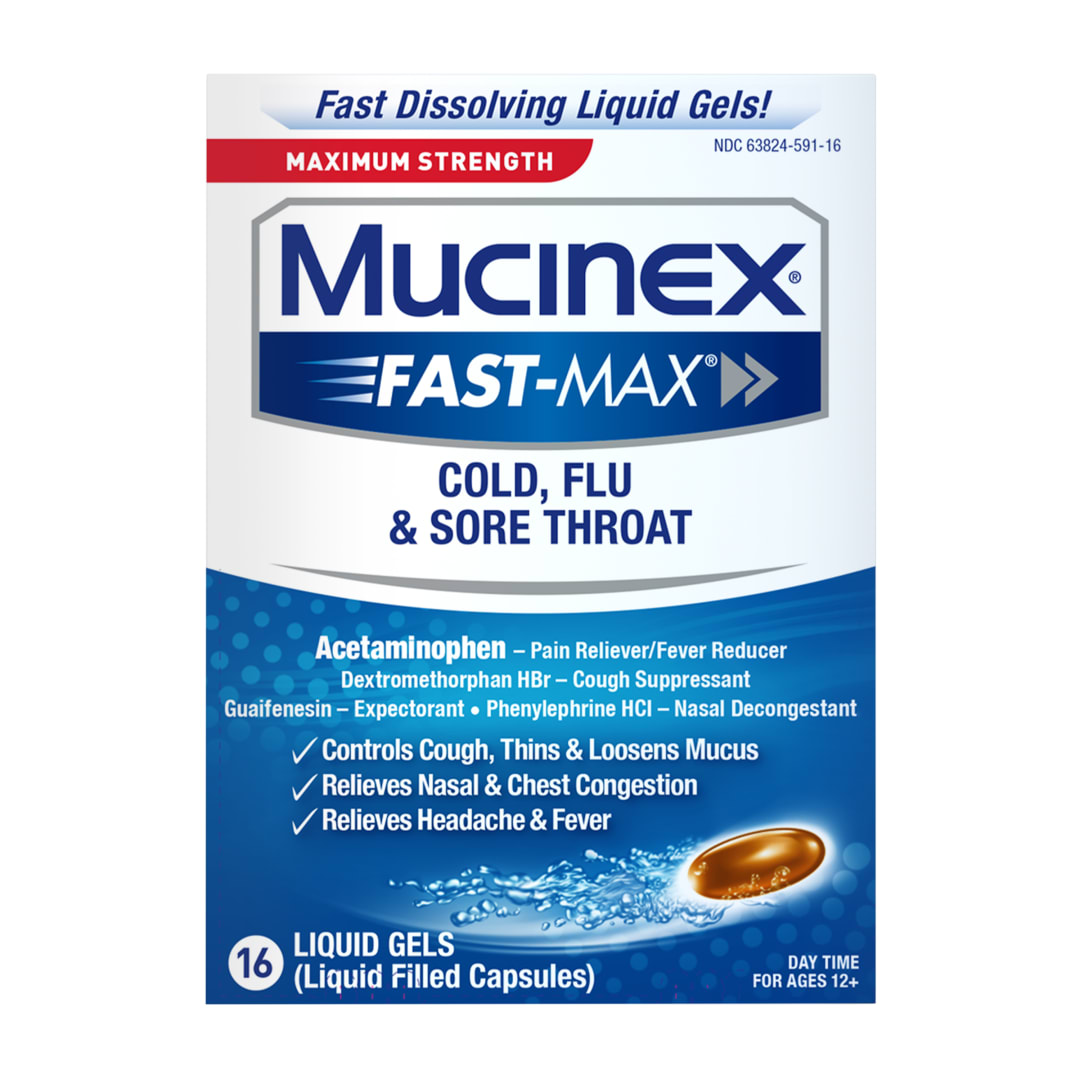 MUCINEX® FAST-MAX® Liquid Gels - Cold, Flu & Sore Throat 24/16 ct.