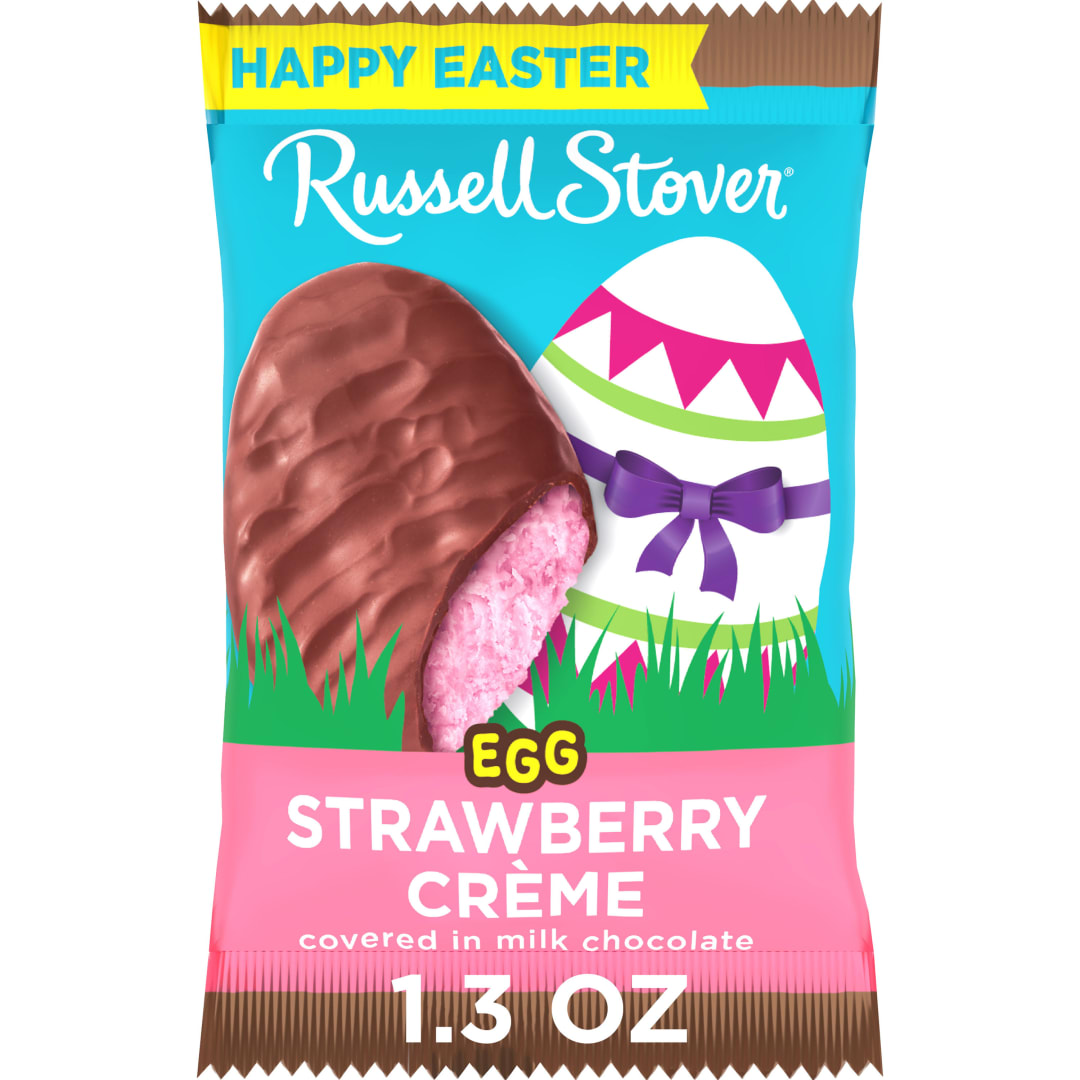 RUSSELL STOVER Easter Strawberry Crème Milk Chocolate Candy Easter Egg, 1.3 oz.