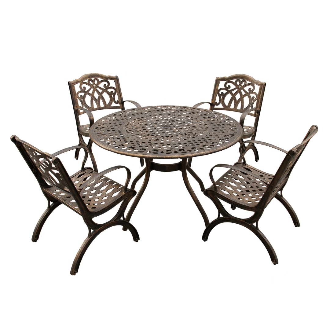 Modern Ornate Outdoor Mesh Aluminum 48-in Bronze Round Patio Dining Set with Four Chairs