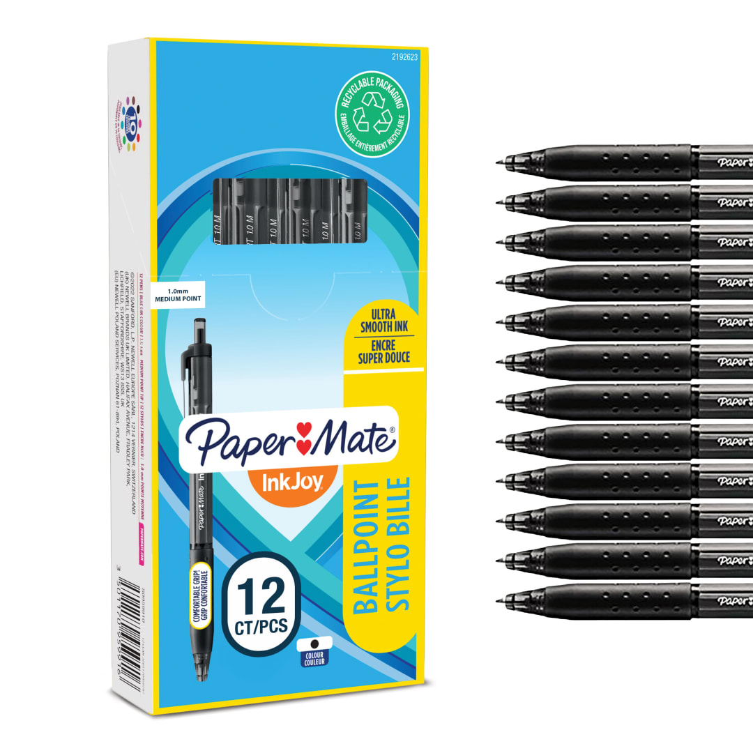 Paper Mate InkJoy 300RT bolígrafo retráctil | punta mediana (1,0 mm) | negro | paquete de 12