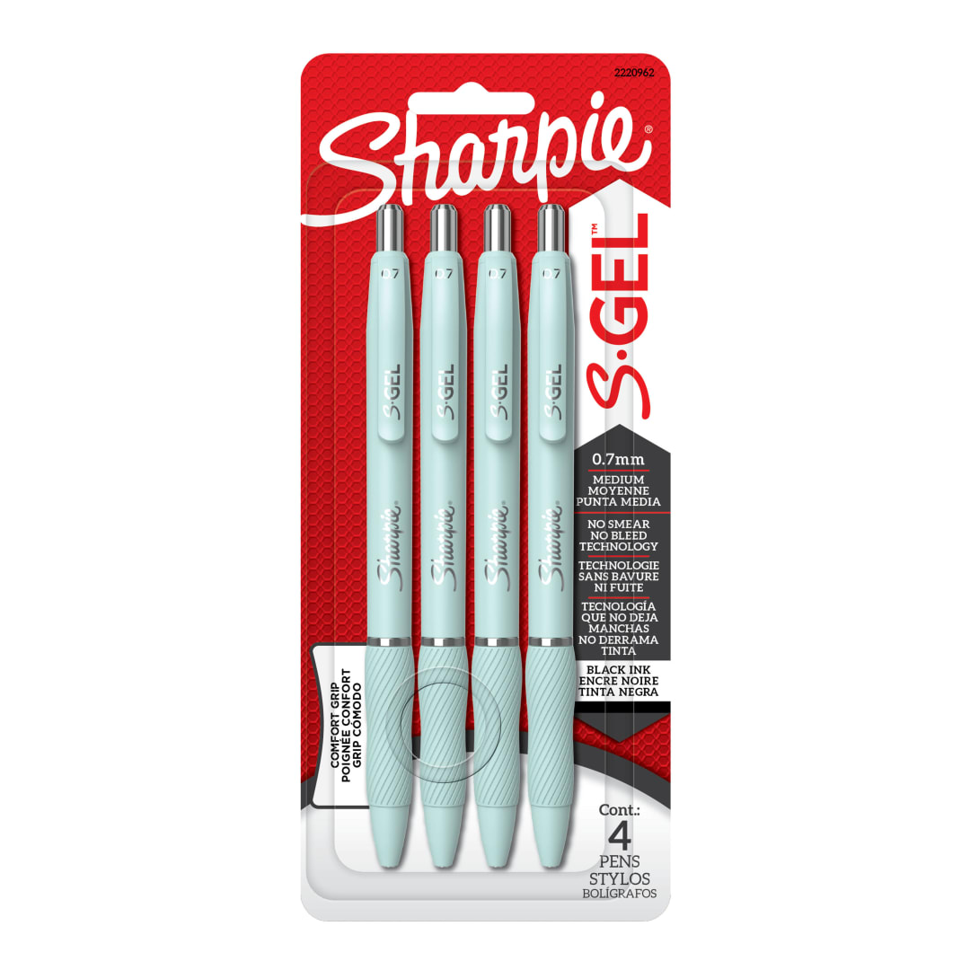 Sharpie S-Gel, Gel Pens, Medium Point (0.7mm), Ocean Fog Barrel, Black Ink, 4 Count