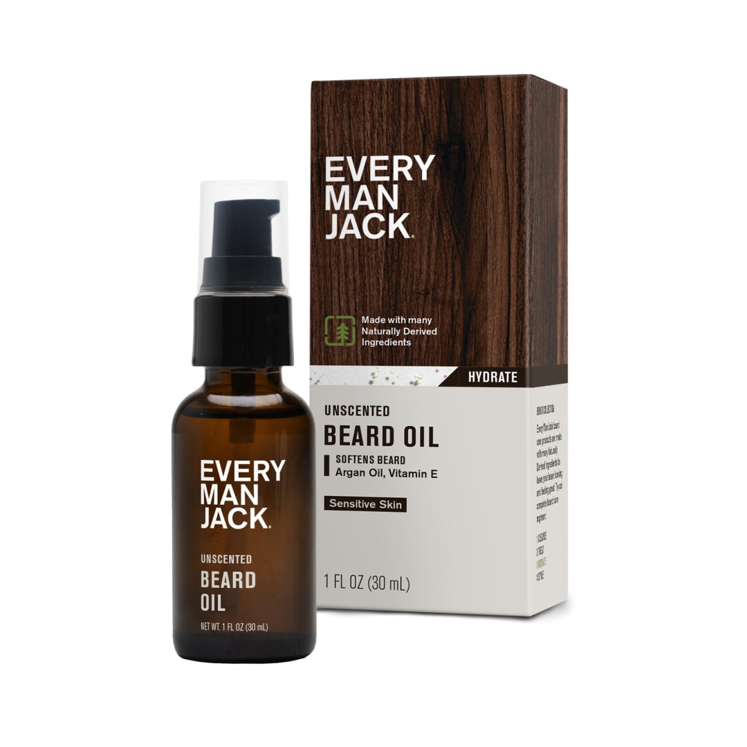Every Man Jack Mens Beard Oil - Unscented - Deeply Moisturizes and Softens Your Beard and Adds a Natural Shine - Naturally Derived with Shea Butter and Argan Oil - 1 fl oz
