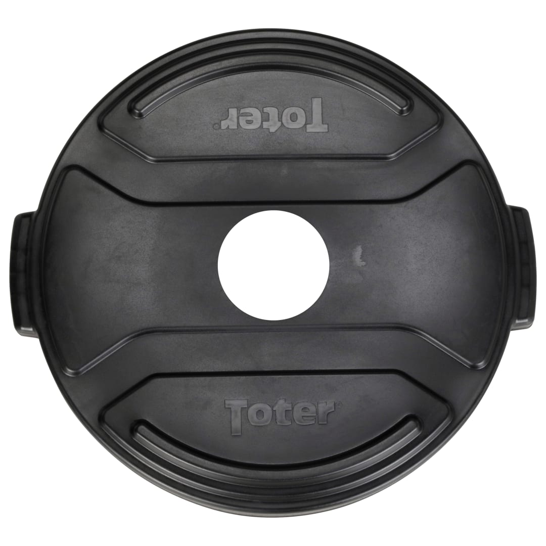 32 Gal. Round Trash Can Lid w/ Can Cut Out - Black