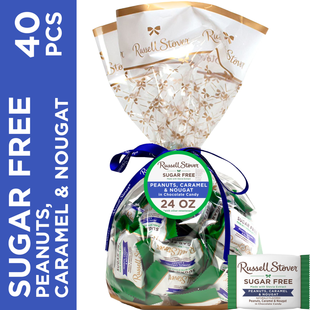 RUSSELL STOVER Sugar Free Peanuts, Caramel & Nougat Chocolate Candy Gift Bag, 24 oz.