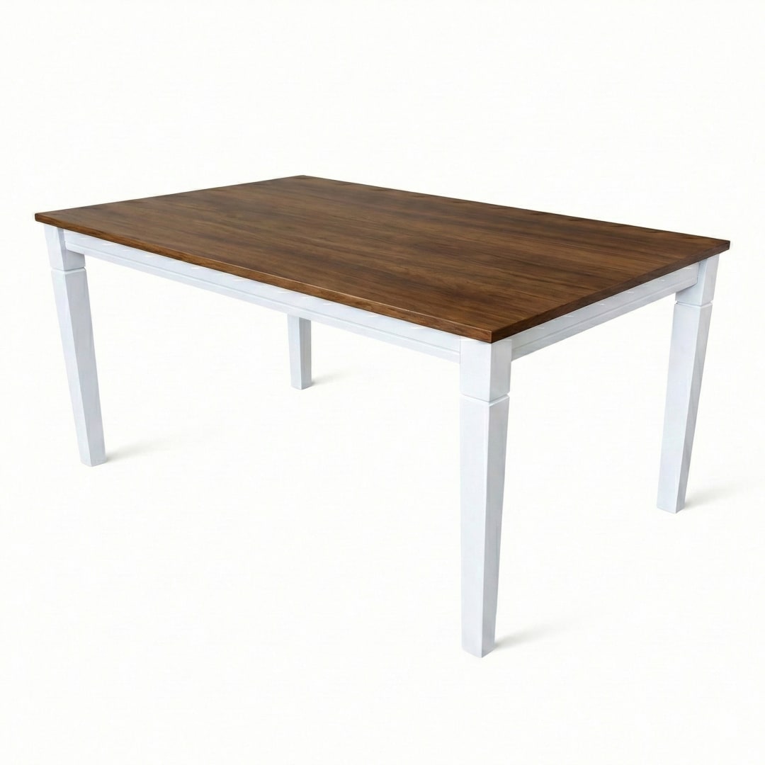 Modern 59 Inch Rectangular Dining Table, Dirty Oak/White Finish Solid Rubberwood