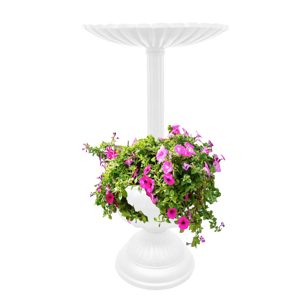 Ornate Round Cast Aluminum Metal 35-in White Bird Bath and Planter Vase Combo