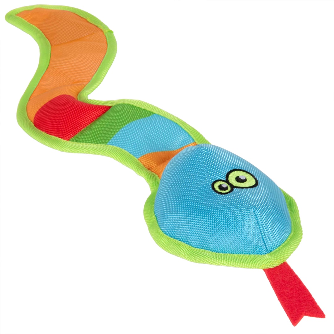 goDog Flap ‘N Fun Vince Viper Snake Squeaky Dog Toy, Plush with Chew Guard Technology, Multi-Colored, Large