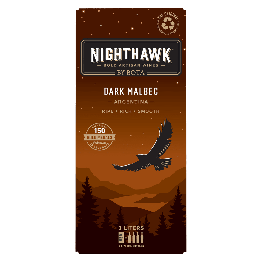 Nighthawk by Bota Box Dark Malbec Red Wine, 3L (4 x 750ml Glass Bottles), 13.5% ABV