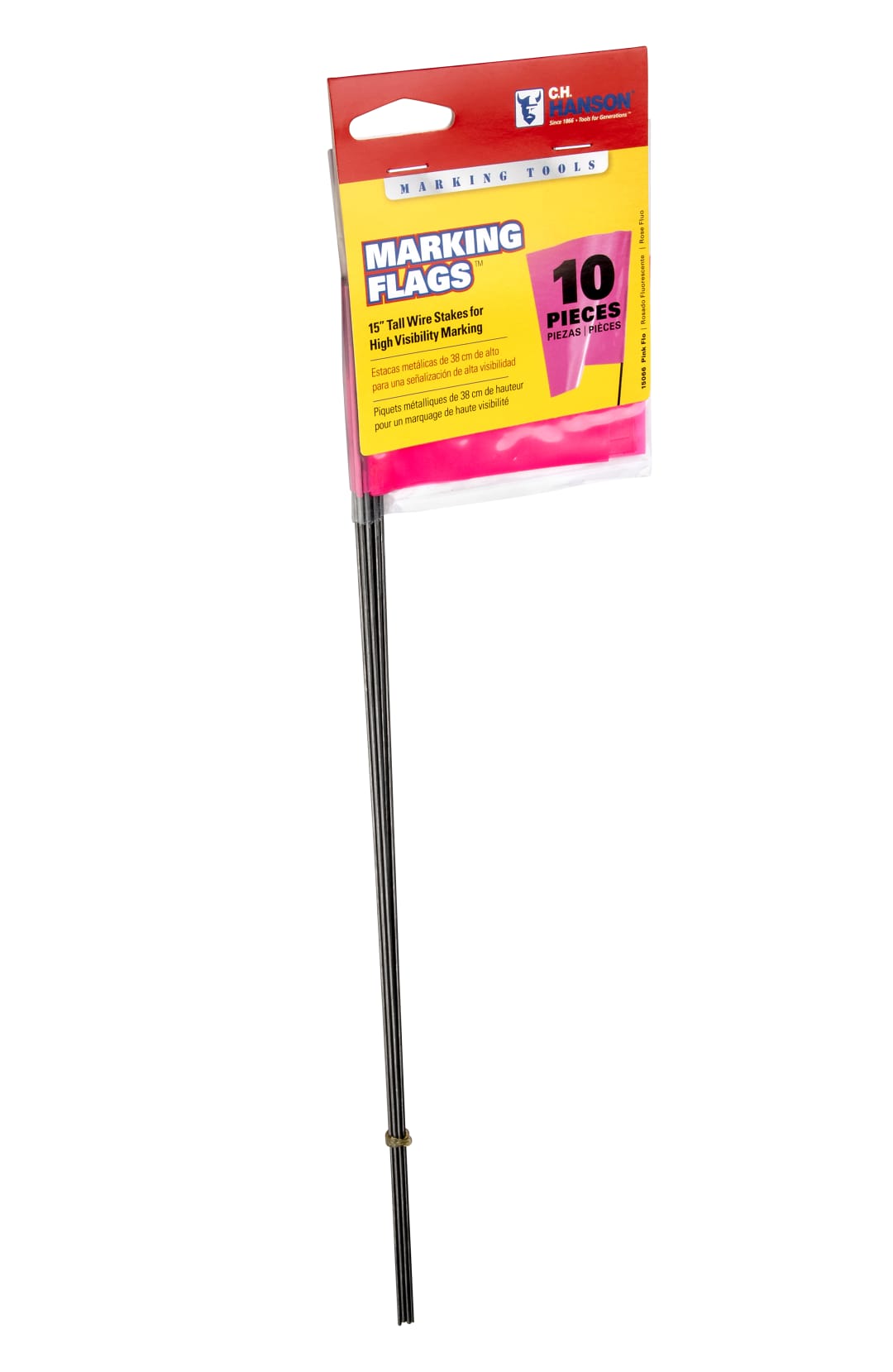 Stake Flags-15" Staff, 2-1/2"x3-1/2" Flag, Pink Fluorescent 10Pcs.