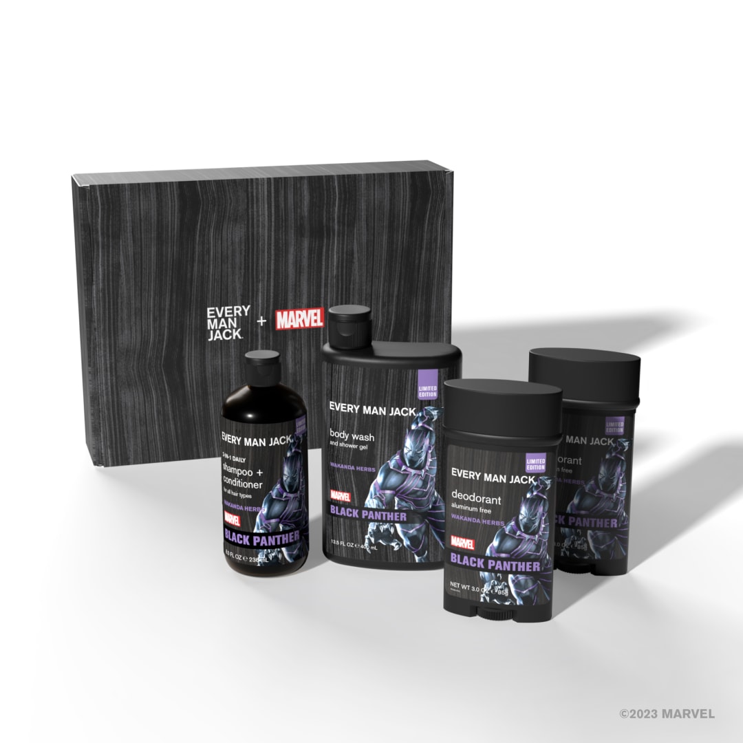 Every Man Jack Black Panther Body Set - Perfect for Every Guy & Marvel-Lover - Bath and Body Marvel Gift Set with Clean Ingredients & Incredible Scents - Includes Body Wash, Shampoo & Deodorant 2-Pack
