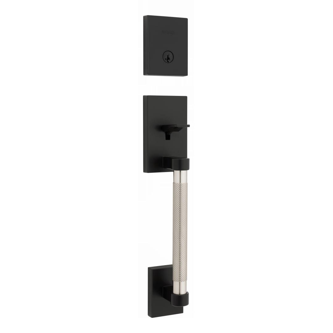 Prava Single Cylinder Handleset w/ Prava Lever featuring SmartKey Security™ in Matte Black & Satin Nickel