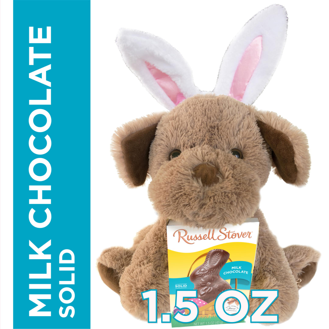 RUSSELL STOVER Easter Coco the Love Pup Plush & Solid Milk Chocolate Candy Easter Bunny, 1.5 oz.