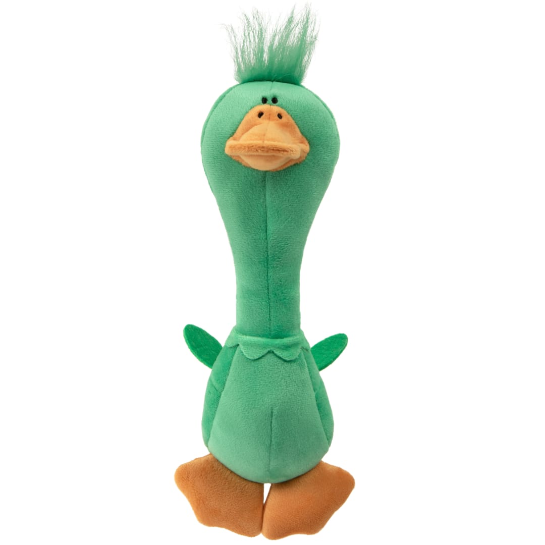 TrustyPup Tough 'N Fun Long Neck Duck Durable Plush Squeaky Dog Toy with Chew Guard Technology, Green, Large