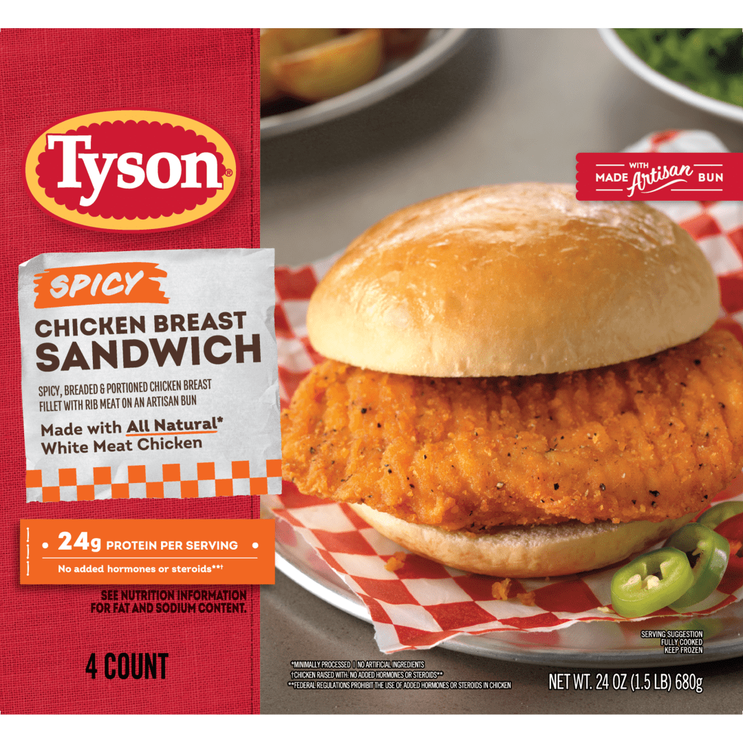 Tyson Frozen Spicy Chicken Breast Sandwich, 24 oz, 4 ct