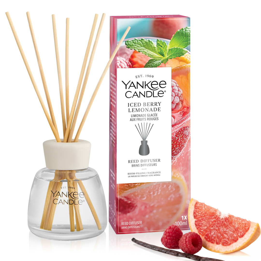 Yankee Candle Difusor de caña perfumado, Iced Berry Lemonade, 100 ml | Ambientadores de hogar, Hasta 10 semanas de fragancia, regalos originales para mujer